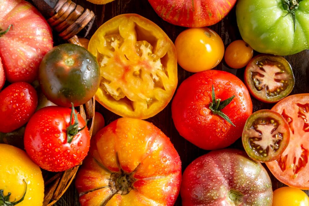 Various heirloom tomatoes.