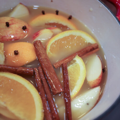 Wassail simmering on the stove.