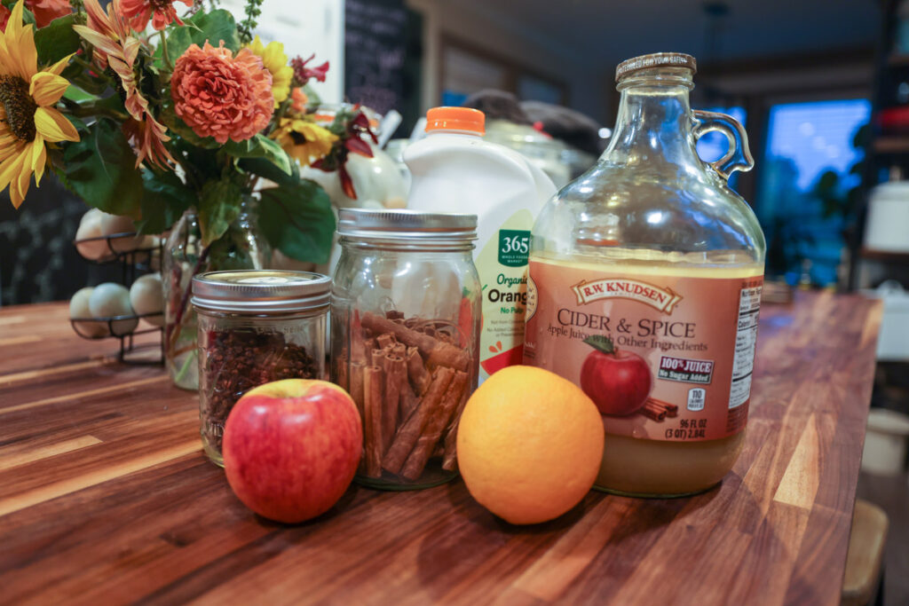 Homemade wassail ingredients.